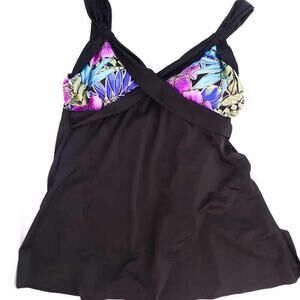 Great Lengths Bathing Suit Swim Dress Skirted 16 Plus Size Black Multicolor